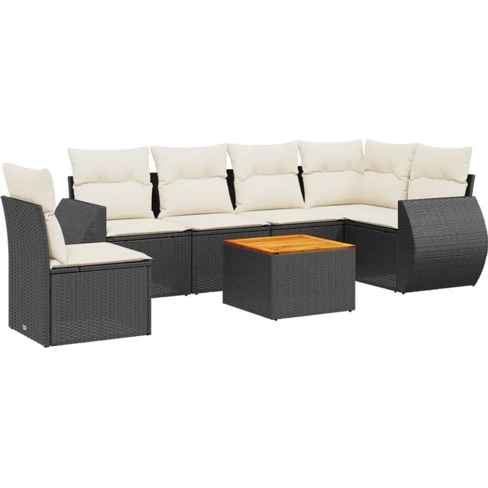 vidaXL 7-delige Loungeset met kussens poly rattan zwart, foto 3