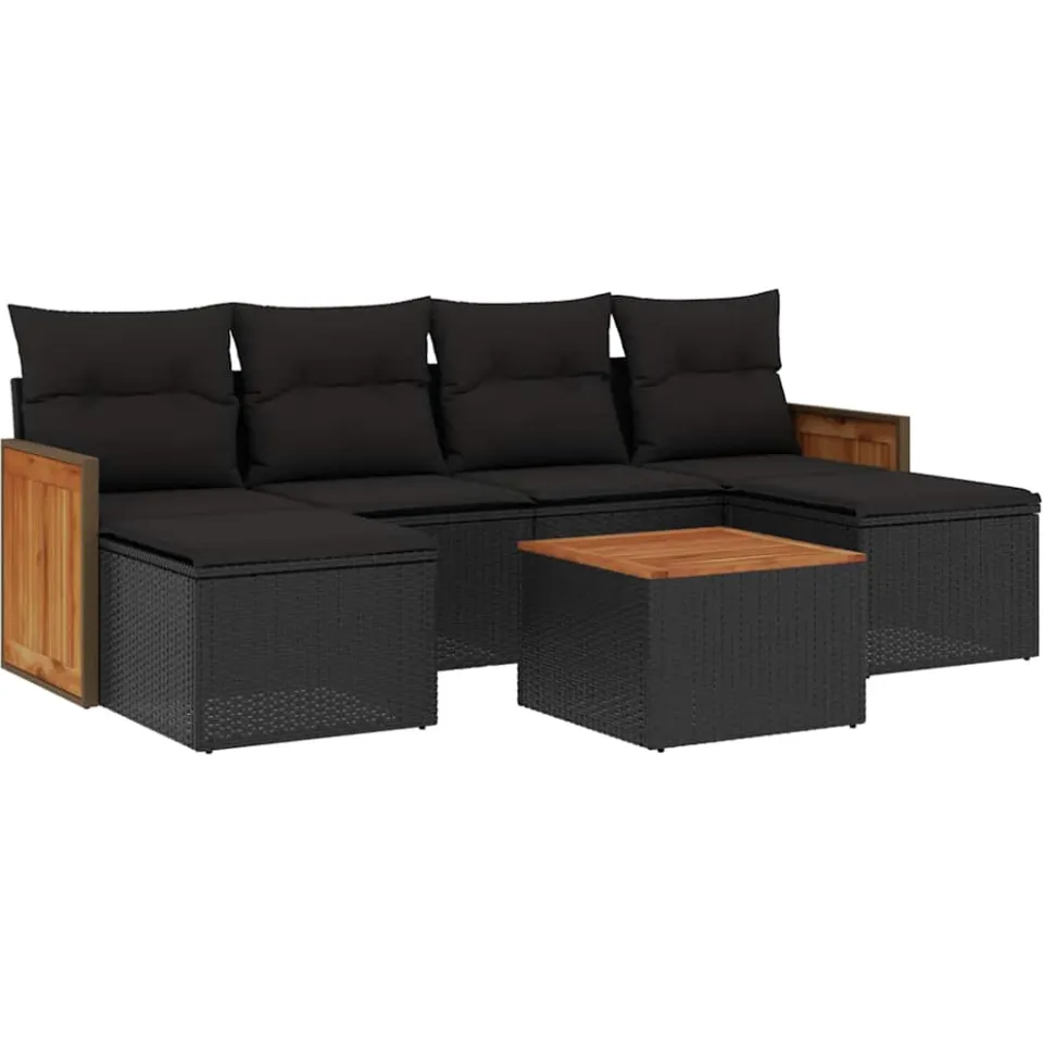vidaXL 7-delige Loungeset met kussens poly rattan zwart, foto 3
