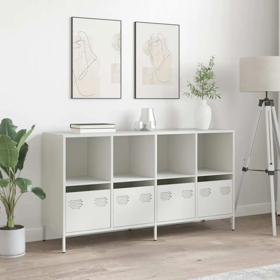 vidaXL Dressoir 135x39x73,5 cm koudgewalst staal wit, foto 2