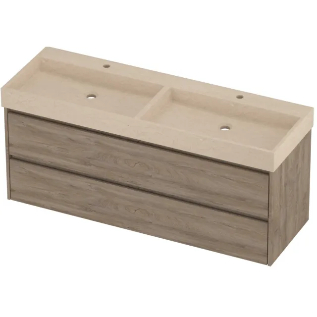 Proline Evoli Badmeubelset Hardsteen Loft 2 Gaten 140x46x62 cm Sand Stone Raw Oak Eiken