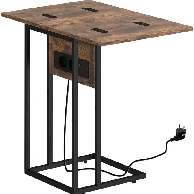 Homcom Bijzettafel Met Oplaadstation - Bijzettafel - Bijzettafels - Bijzettafeltjes Woonkamer - Bijzettafel Bank - Smalle Consoletafel - Entree Tafel - Tafel - Tafeltje - Side Table - Sidetable Bruin