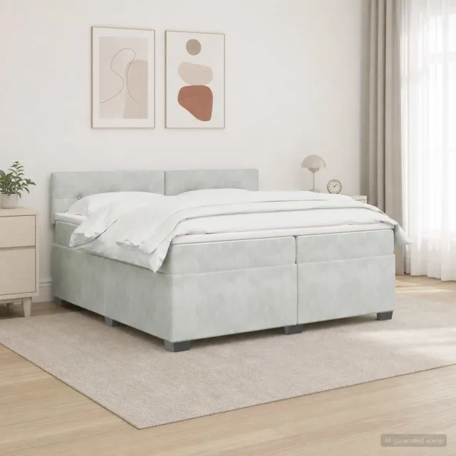 vidaXL Boxspring Bed met Matras en LED Lichtgrijs 200 x 200 cm fluweel