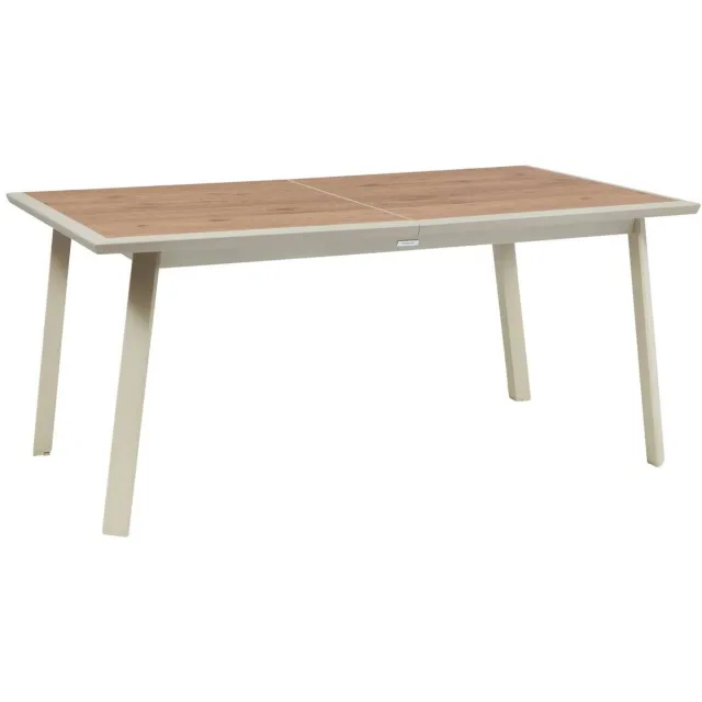 Hespéride Uitschuifbare tuintafel voor 10 personen van aluminium en glas met houtlook PAVANE Argile