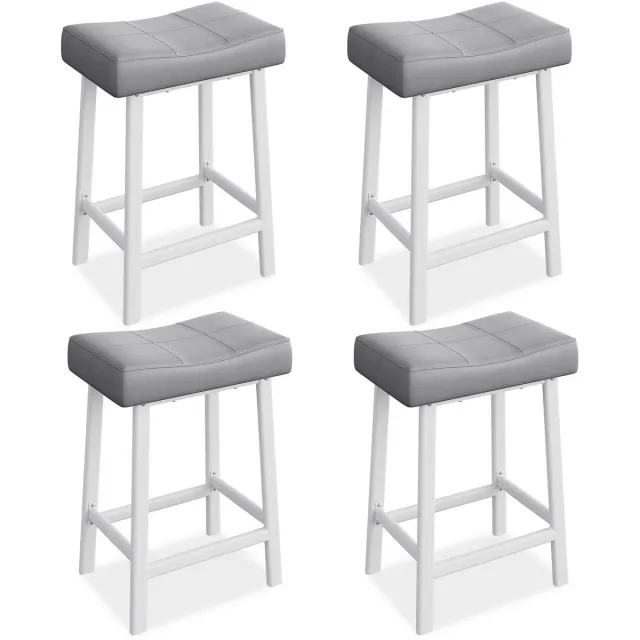 Triumpunpre Moderne zadelbarkrukken set van 4 stuks – 61 cm aanrechthoogte, zonder rugleuning, bekleed met kunstleer, metalen potten en voetsteun, eenvoudig te monteren voor keukeneiland en eetaanrecht wit+grijs