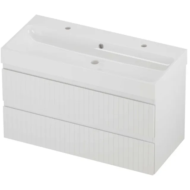Proline Podium Badmeubelset Polystone Loft 2 Kraangaten Gefreesd 100x46x62 cm Glans Wit Mat Wit