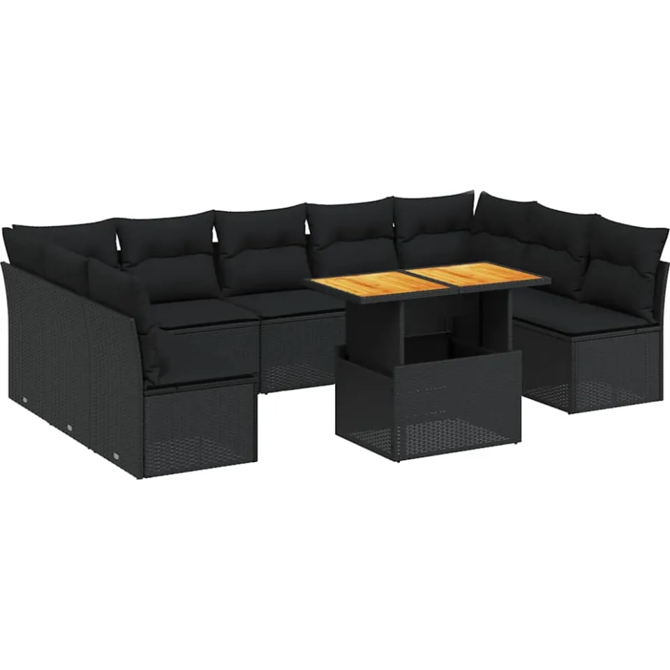 vidaXL 10-delige Loungeset met kussens poly rattan zwart, foto 3