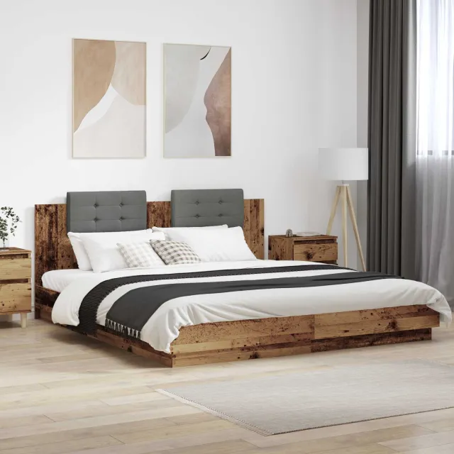 vidaXL Bedframe met Hoofdeinde Oud Hout 200 x 200 cm Bewerkt hout Bruin