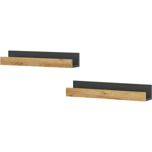 Vicco Tomy Wandplank – 60 x 10 cm Set van 2 Antraciet/gouden eik Antraciet/Goudkleurig Eiken