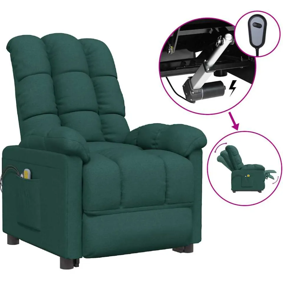 vidaXL Massagestoel elektrisch verstelbaar stof donkergroen groen, foto 4