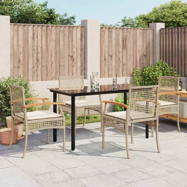 vidaXL 5-delige Tuinset met kussens poly rattan beige