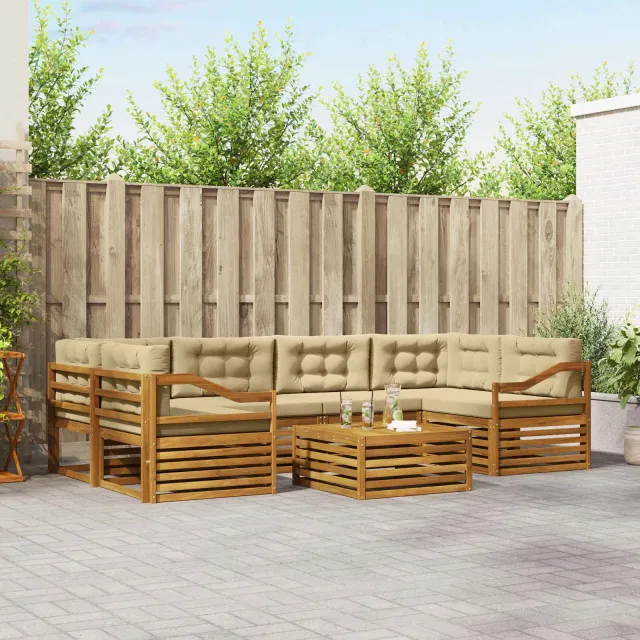 vidaXL Buiten bankenset 7 st 6-zits Natuurlijk en Beige