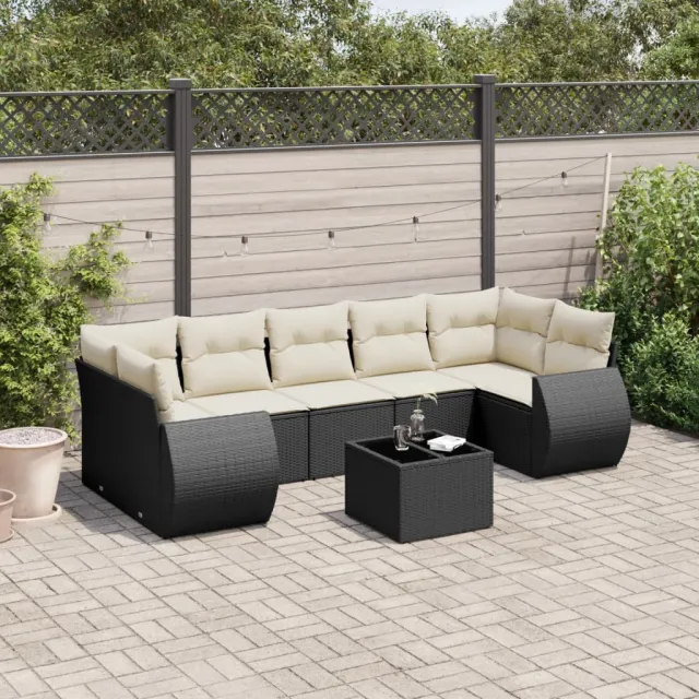 vidaXL 8-delige Loungeset met kussens poly rattan zwart, foto 2