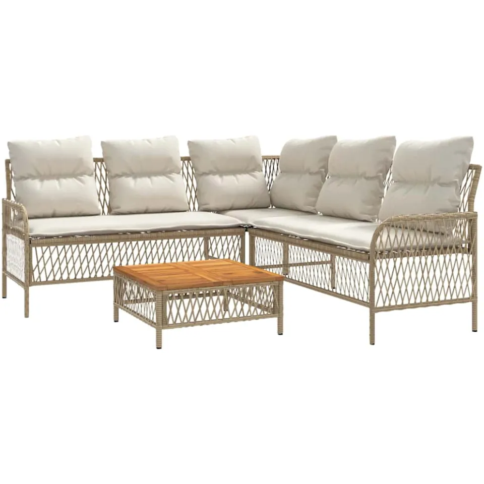 vidaXL 2-delige Loungeset met kussens poly rattan beige, foto 3