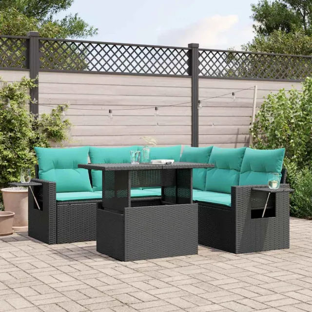 vidaXL 6-delige tuinbankset met kussens van zwart polyrotan, foto 2