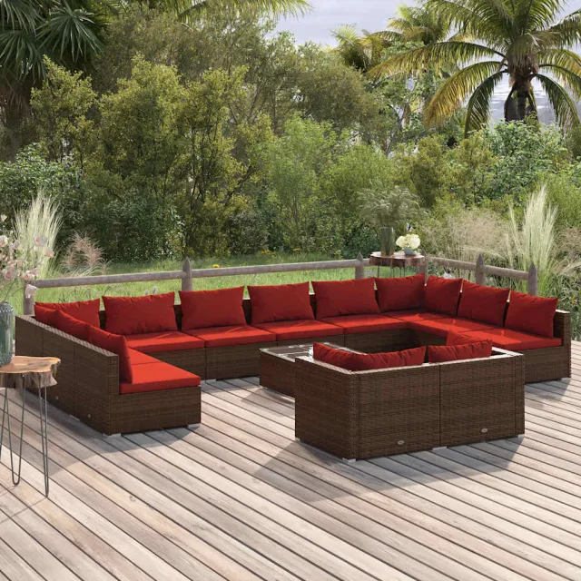 vidaXL 13-delige Loungeset met kussens poly rattan bruin, foto 2
