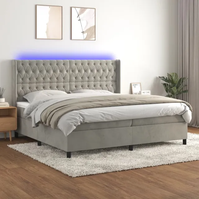 vidaXL Boxspring met matras en LED fluweel lichtgrijs 200x200 cm grijs