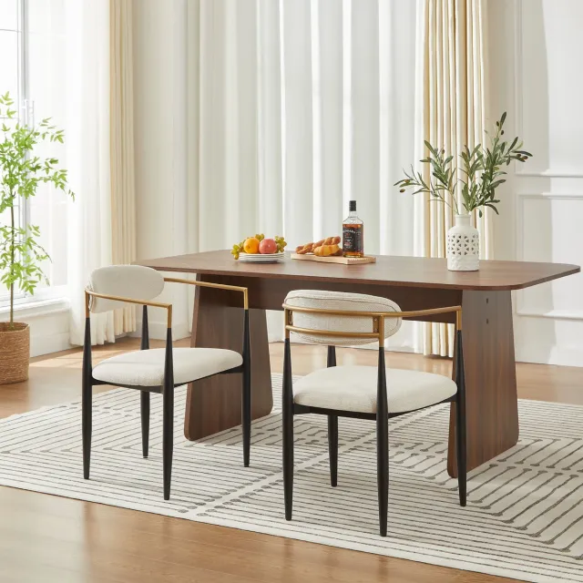 Wishdor Eetkamerstoelenset - Stoffen Zitting En Rugleuning - Metalen Frame Met Goudkleurige Accenten - Beige En Zwart - 2-Delig Beige, Beige+Zwart+Grijs, Goud