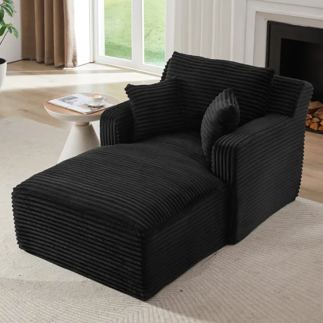 MIVRAY Chaise Longue 166 x 100 x 82 cm - Comfortabel Relaxen En Slapen Zonder Montage - Voor Woonkamer En Kantoor - Ribstof Zwart