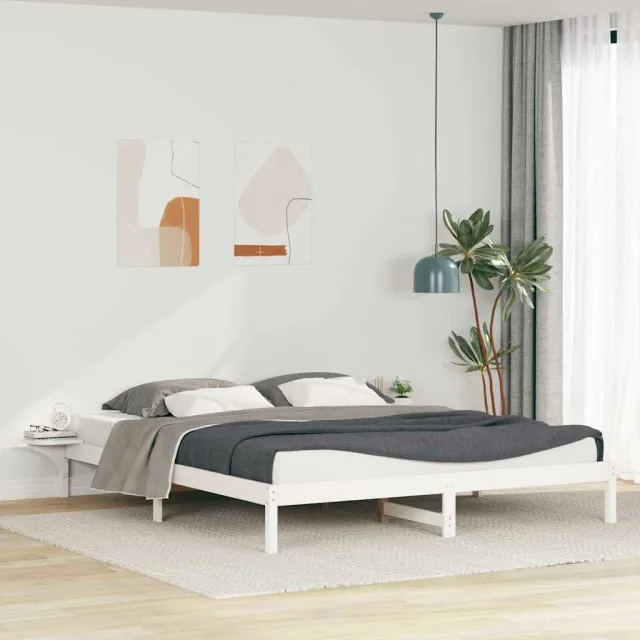 vidaXL Bedframe met Zijtafels Wit 180 x 220 cm Massief grenenhout