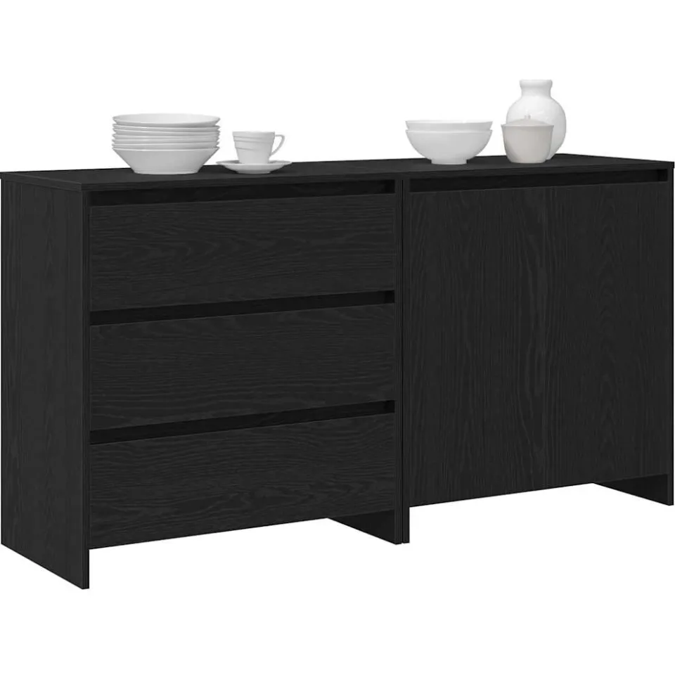 vidaXL Dressoir 2 st Zwart 70 x 41 x 75 cm Bewerkt hout