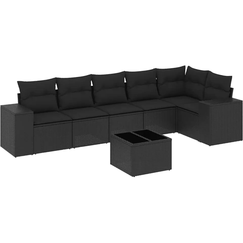 vidaXL 7-delige Loungeset met kussens poly rattan zwart, foto 3