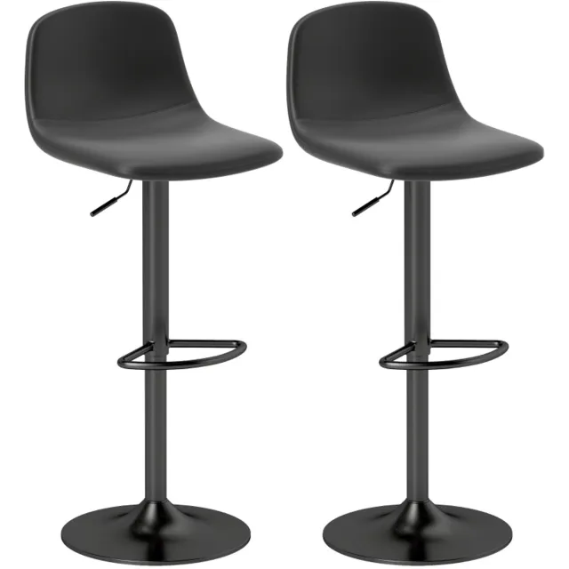 Clruro Barkruk Set van 2 - Zithoogte 58-78 cm - 360° Draaibaar - Voetsteun - Kunstleer/Staal - Zwart