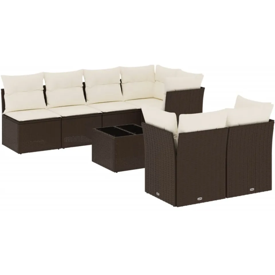 vidaXL 8-delige Loungeset met kussens poly rattan bruin
