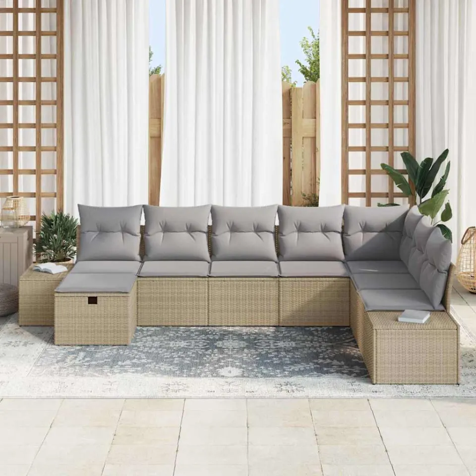 vidaXL Tuin Sofa Set 8 st Beige poly rattan
