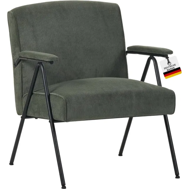 Albatros International Albatros design vintage fauteuil Stanford, bekleding van hoogwaardige koordstof in Groen, zeer comfortabele verende kern, relaxfauteuil loungestoel voor in de woonkamer, slaapkamer of als tv-fauteuil