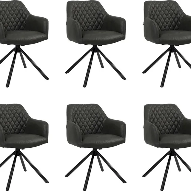 Bronx71 Industriële eetkamerstoel Dex zwart eco-leer - Eetkamerstoelen set van 6 - stoel
