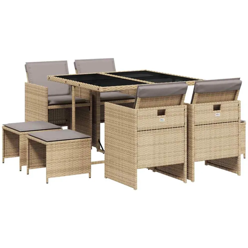 vidaXL 9-delige Tuinset met kussens poly rattan gemengd beige, foto 3