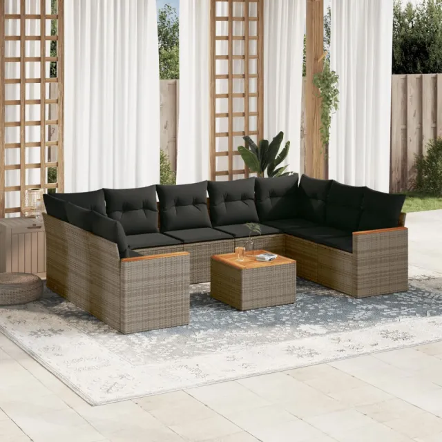 vidaXL 10-delige Loungeset met kussens poly rattan grijs, foto 2