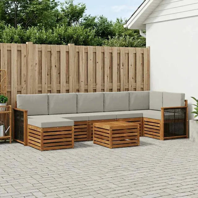 vidaXL Buiten bankenset 8 st 8-zits Naturel en lichtgrijs