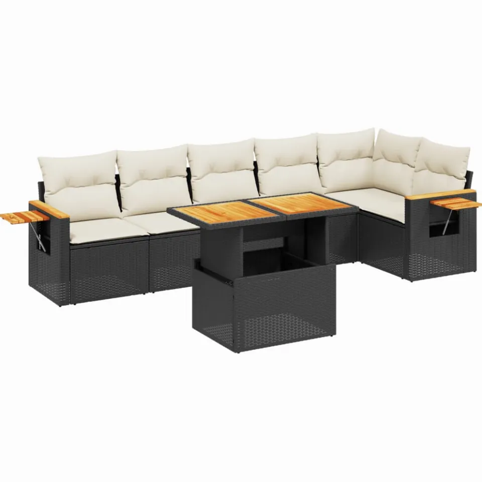 vidaXL 7-delige Loungeset met kussens poly rattan zwart