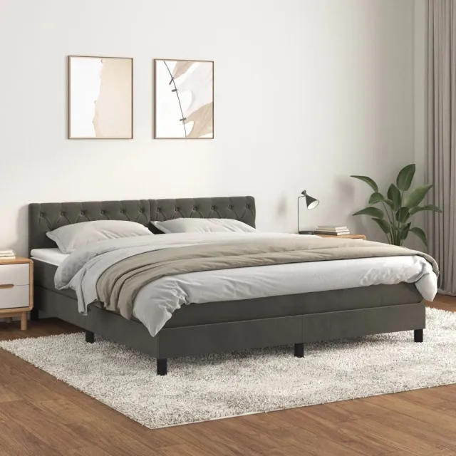 vidaXL Boxspring met matras fluweel donkergrijs 160x200 cm grijs
