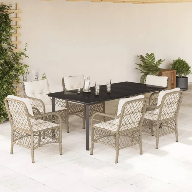 vidaXL 7-delige Tuinset met kussens poly rattan beige, foto 2