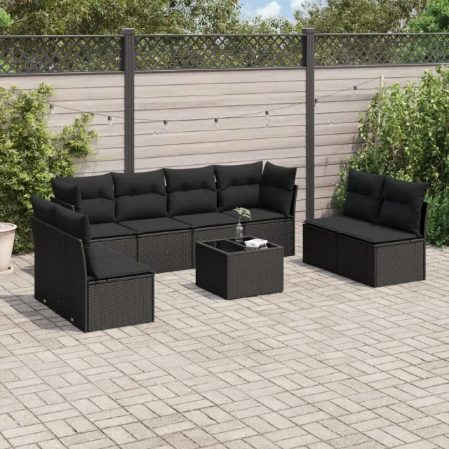 vidaXL 9-delige Loungeset met kussens poly rattan zwart, foto 2
