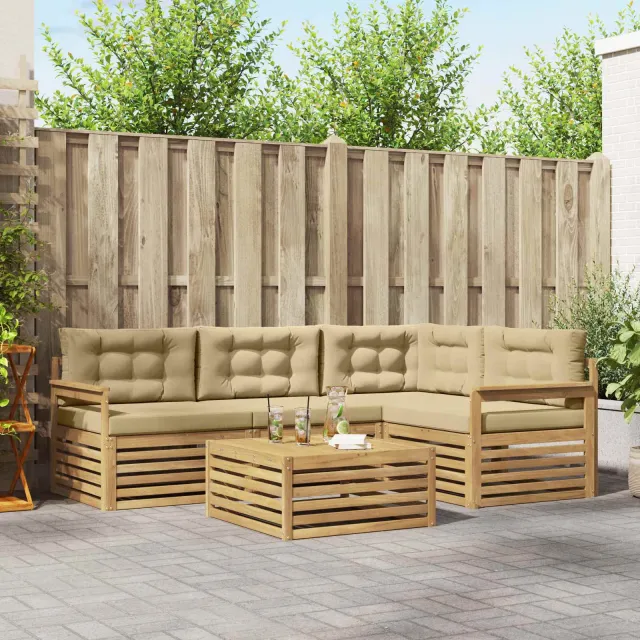 vidaXL Buiten bankenset 5 st 4-zits Wit en Beige Polyester