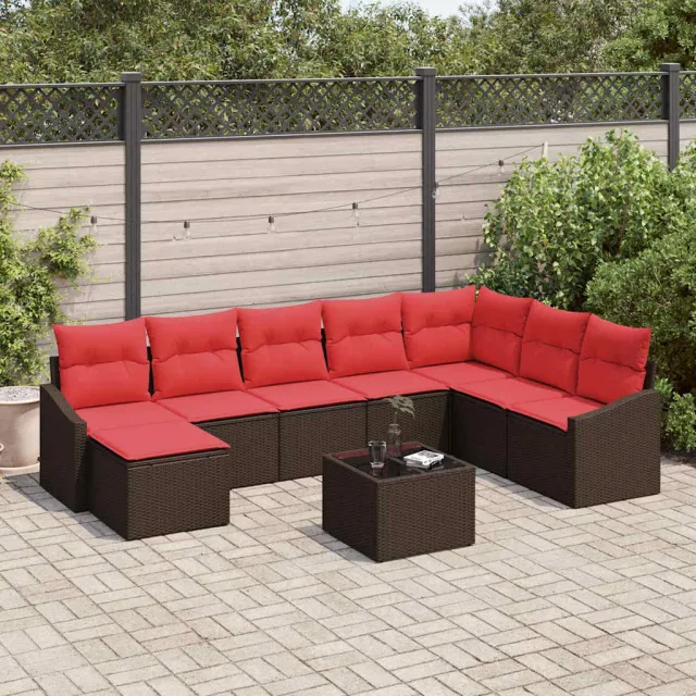 vidaXL Bankstel 9 st Bruin poly rattan, foto 2