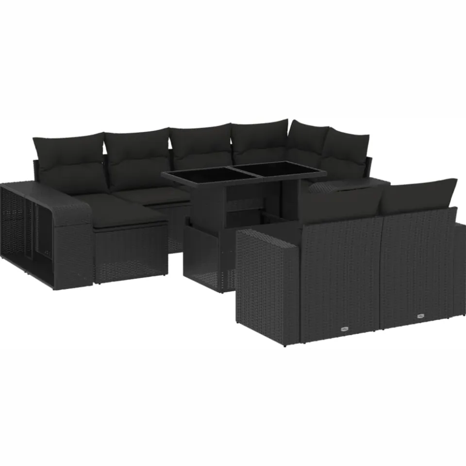 vidaXL 11-delige Loungeset met kussens poly rattan zwart, foto 3