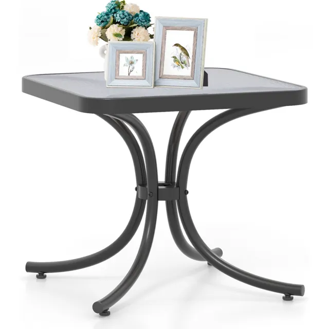 Costway Bijzettafel, kleine tuintafel, weerbestendige balkontafel, vierkante koffietafel met tafelblad van gehard glas, voor balkon, tuin, terras, 50 x 50 x 45 cm Zwart