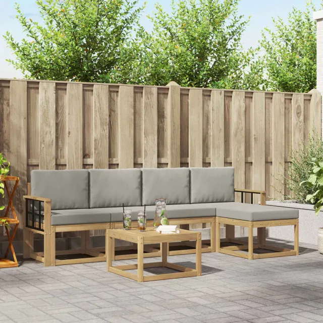 vidaXL Buiten bankenset 6 st 5-zits Wit en Lichtgrijs Polyester