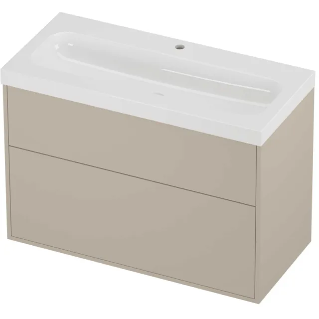 Proline Haga Badmeubelset Polystone Mezza 1 Kraangat Voor Grepen 100x46x73 cm Glans Wit Soft Linen Beige