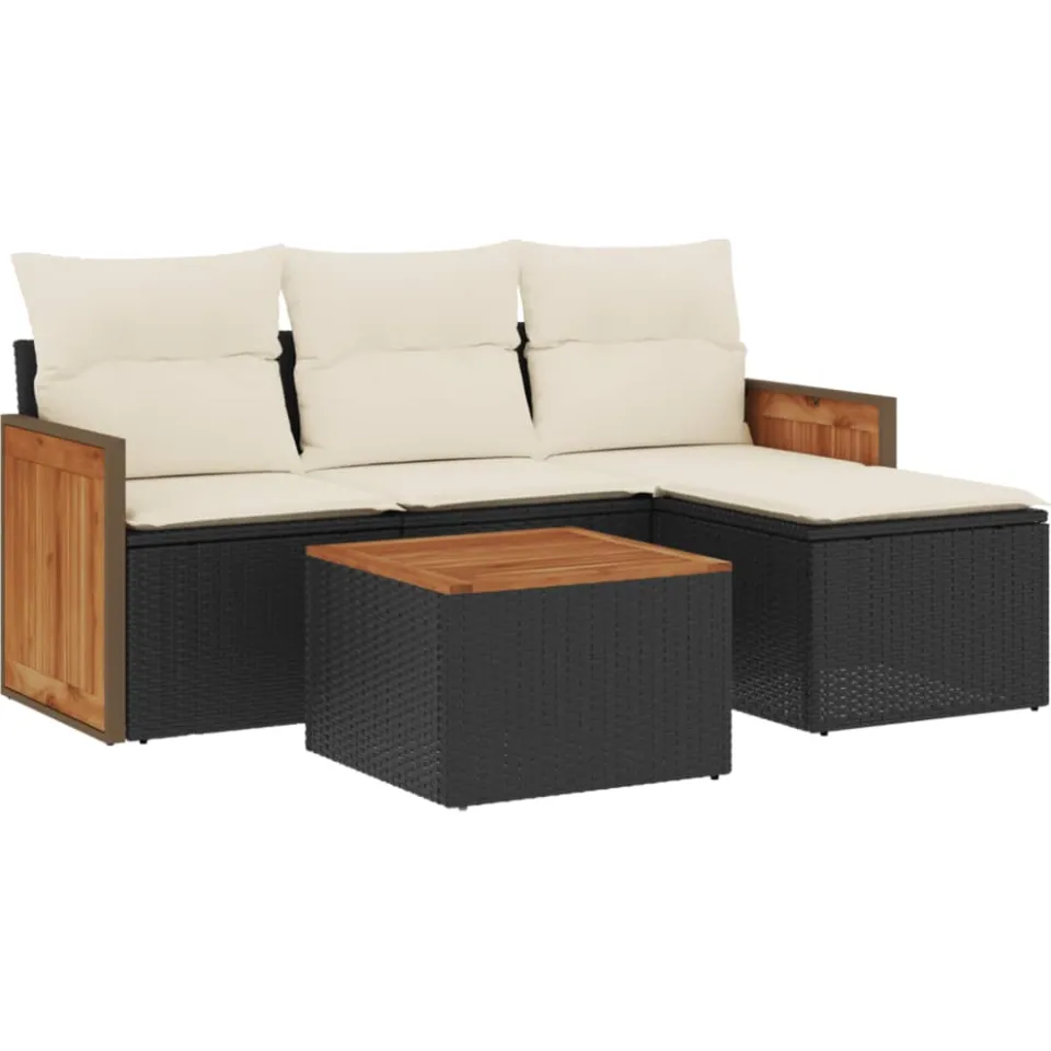 vidaXL 5-delige Loungeset met kussens poly rattan zwart, foto 3
