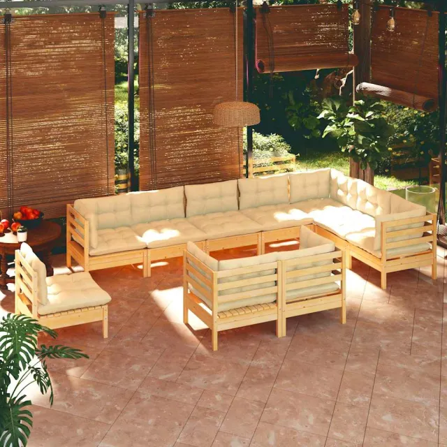 vidaXL 10-delige Loungeset met crèmekleurige kussens grenenhout, foto 2
