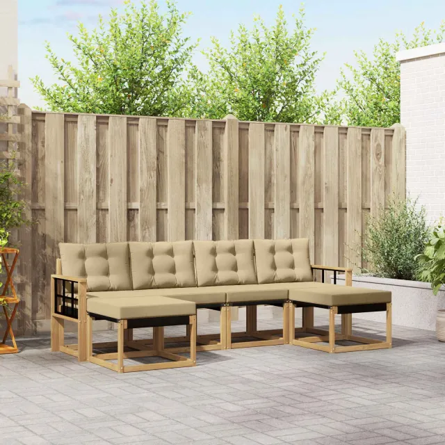 vidaXL Buiten bankenset 6 st 6-zits Wit en Beige
