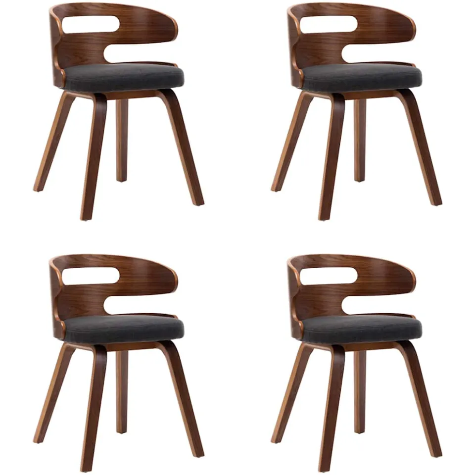 vidaXL Eetkamerstoelen 4 st gebogen hout en stof donkergrijs grijs, foto 3