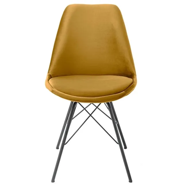 Invicta Interior Design stoel SCANDINAVIA MEESTERSTUK mosterdgeel fluweel zwart metalen poten - 43063 Zie omschrijving