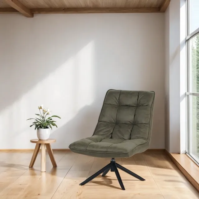 Dimehouse Industriële draaifauteuil groen eco-leer 360° draaibaar Yuki - Leer - Industrieel