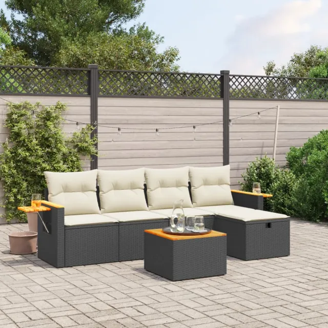 vidaXL 6-delige Loungeset met kussens poly rattan zwart, foto 2